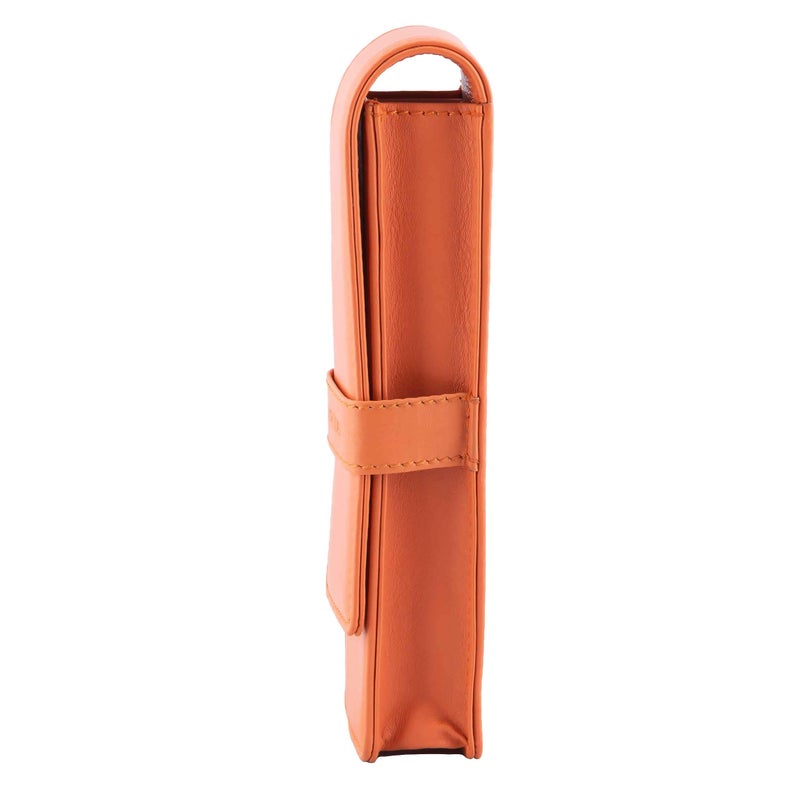 DiLoro Leather Double Pen Case Pencil Pouch Holder for Two Fountain Ballpoint Rollerball Pens and Pencils (Orange) - Image 5